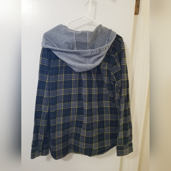 Vans Plaid Flannel Hoodie Shirt Blue Yellow Size M - Picture 3 of 5